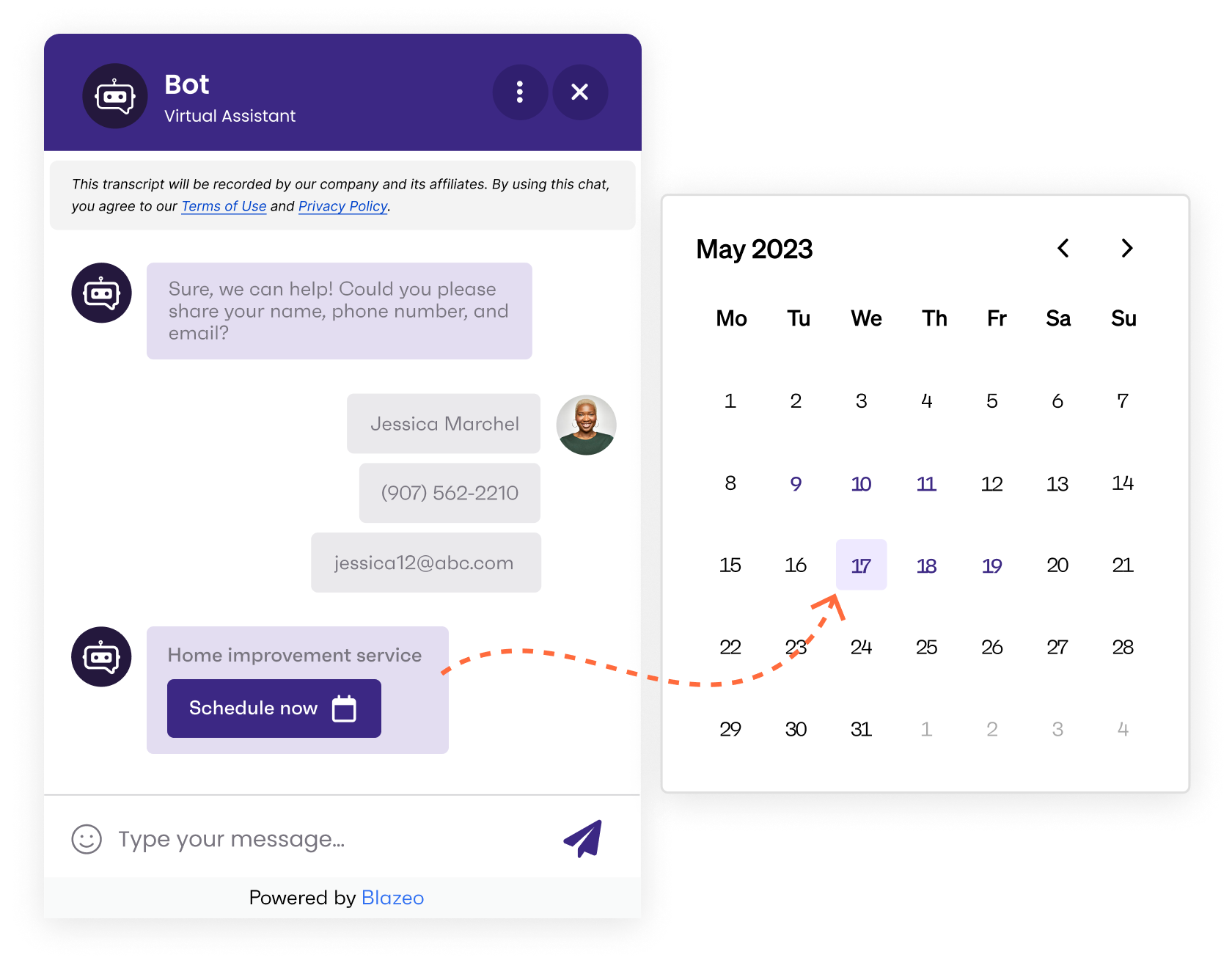 Let your chatbot set new customer appointments